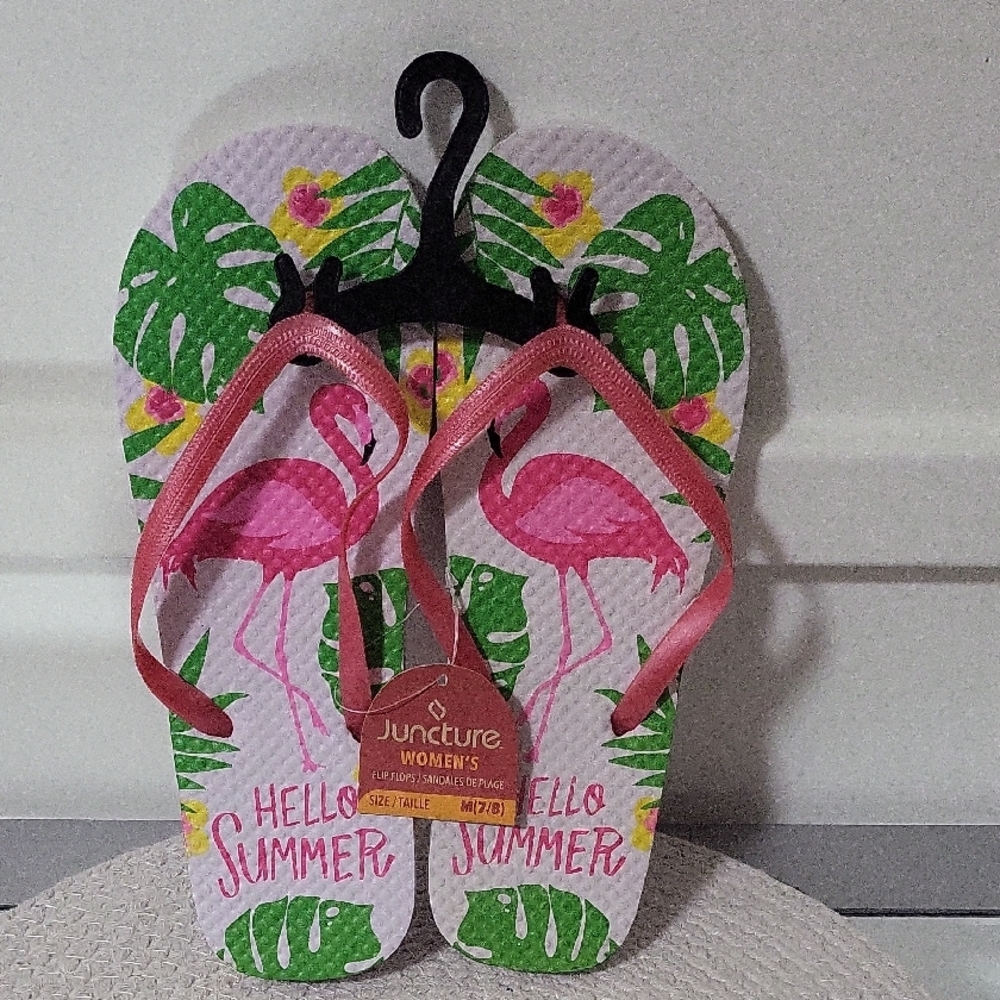 Juncture Womens Pink Flamingo Flip Flops Size Medium